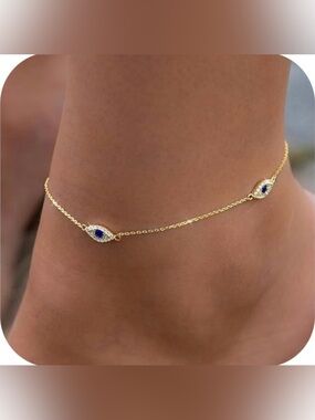 14K Gold Over Silver Evil Eye Anklet New In Gift Box